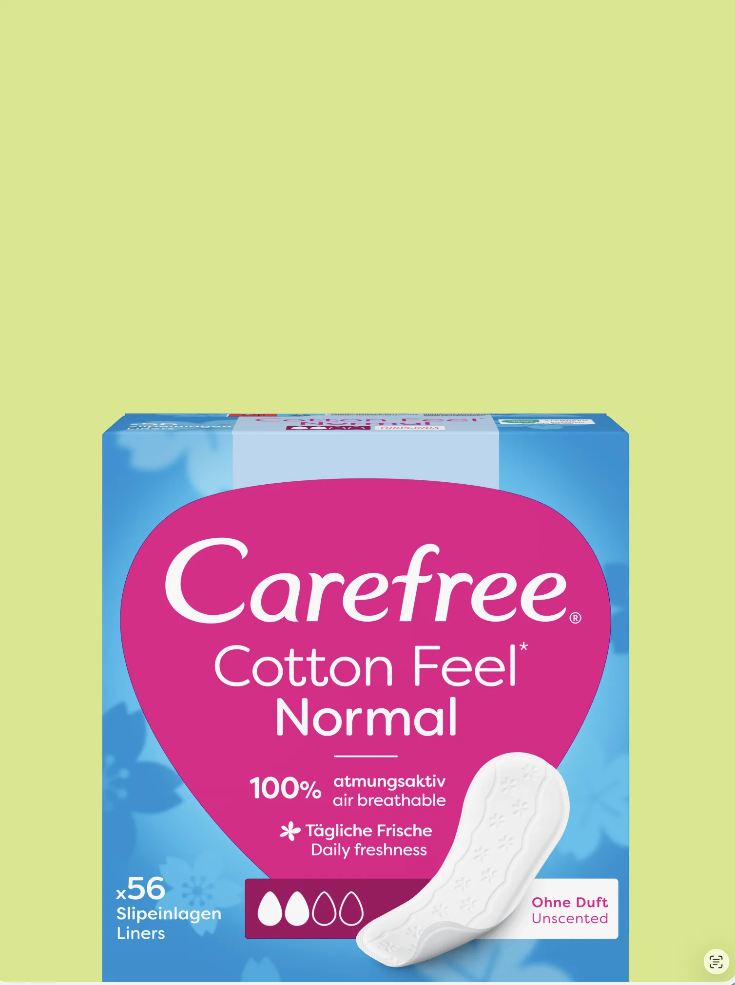 Carefree Cotton Feel Normal liners, packaging in German