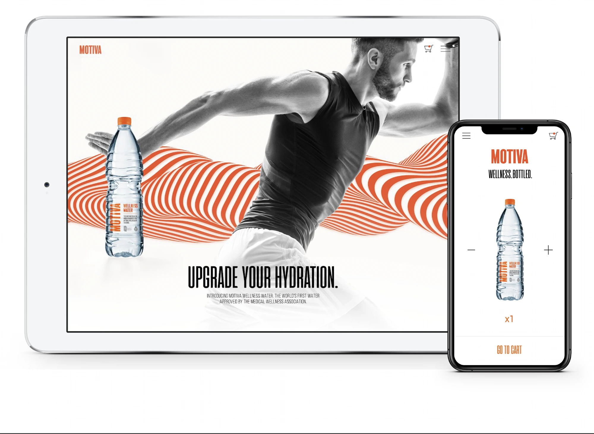 Motiva Wellness Water website shown on tablet and mobile screens
