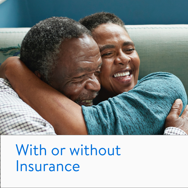 Walmart Health social ad, two people embracing, With or without insurance